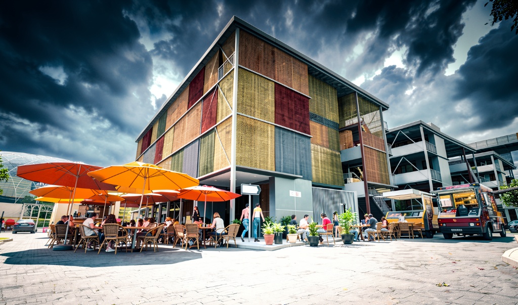 Vibrant outdoor campus plaza